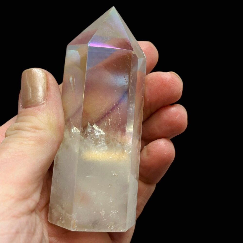 Aura Clear Quartz Point Tower Obelisk Crystal Wand Size Small: 3" - 3.2" Tall - Picture 8 of 16